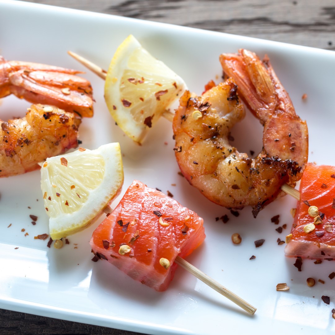 Salmon and shrimp skewers